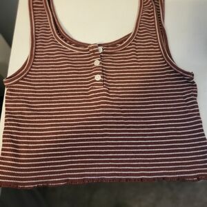 American Eagle Outfitters Brown and White Striped Tank Top
